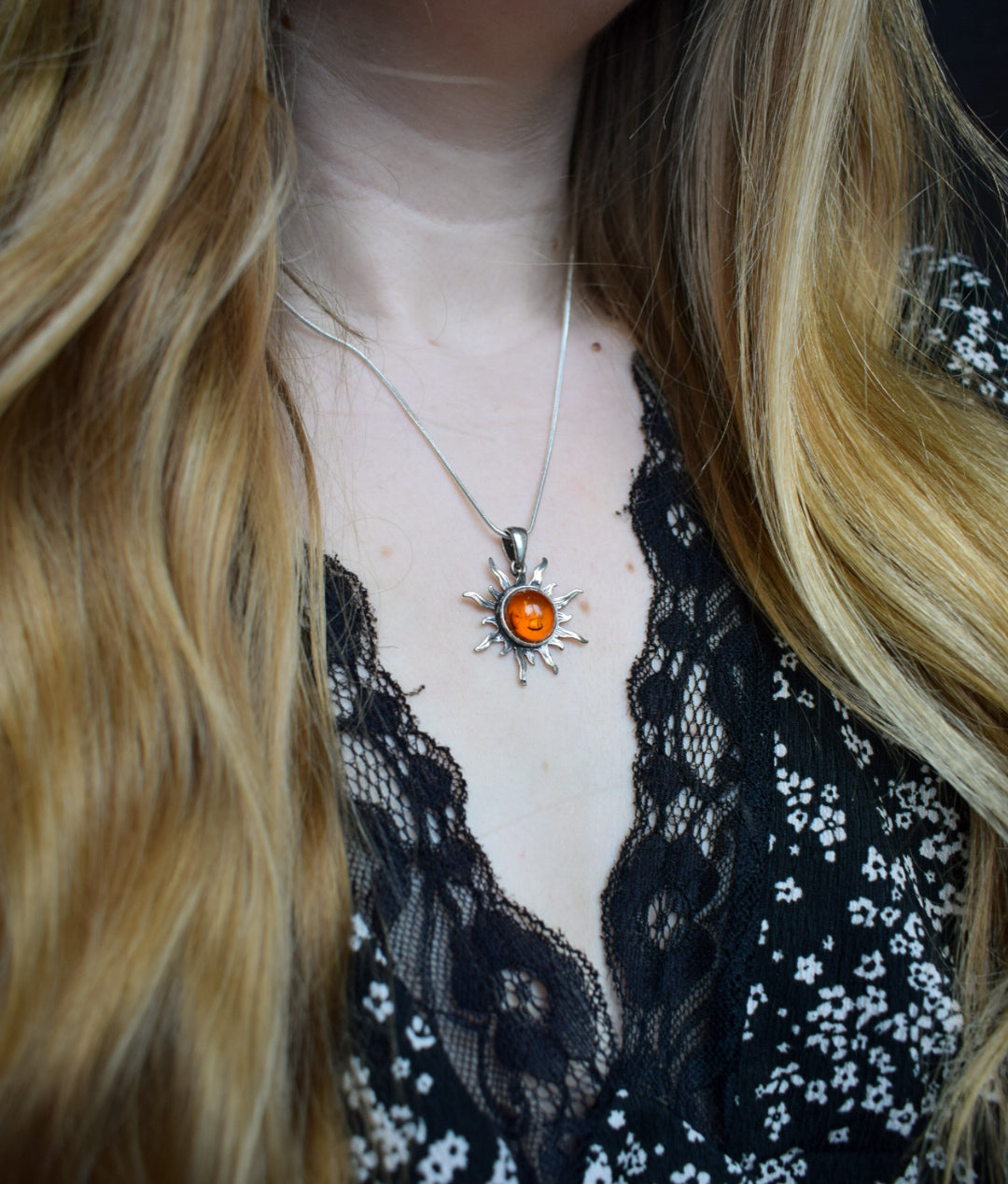 Vintage Amber Sun Necklace