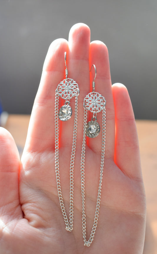 Long Upcycled Gem Earrings