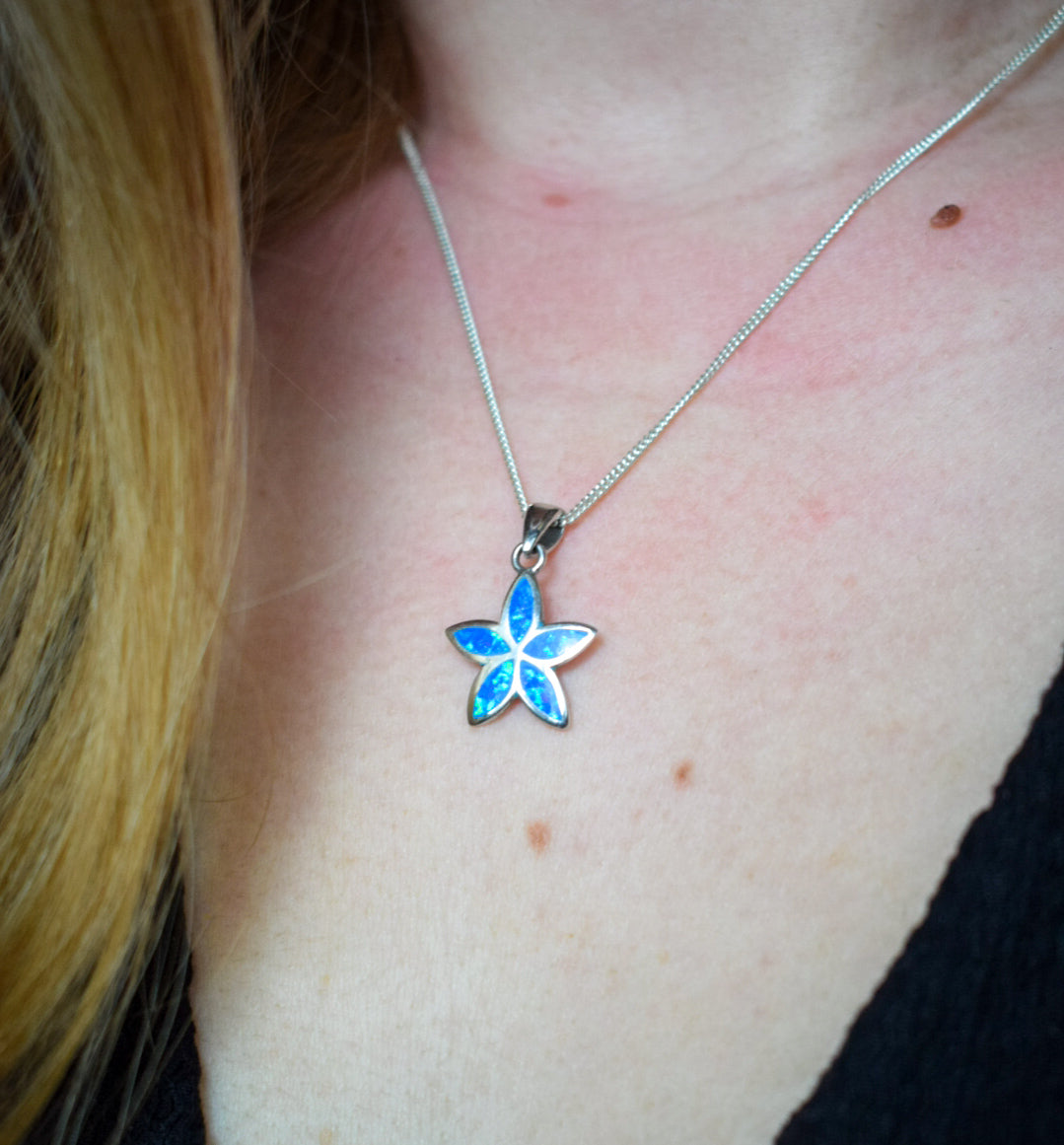 Sterling Silver Opal Flower Necklace