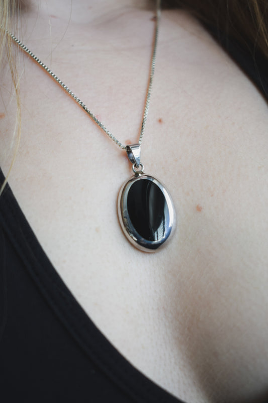 Black Enamel Sterling Silver Necklace