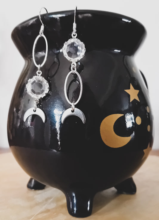 Gem Drop Moon Earrings