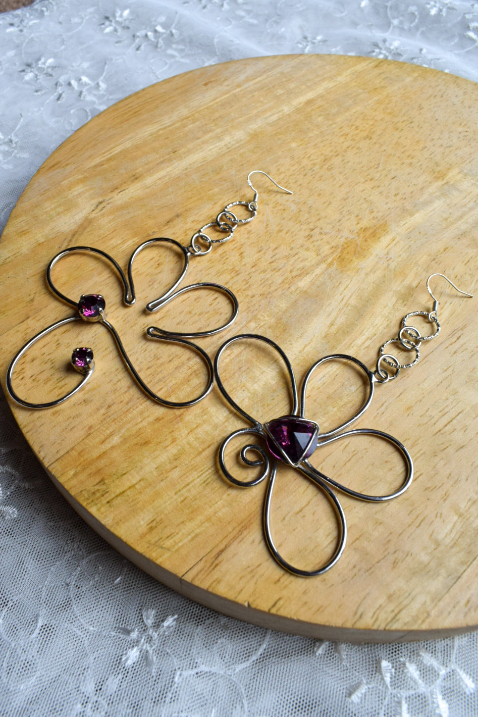 Large Upcycled Floral Earrings