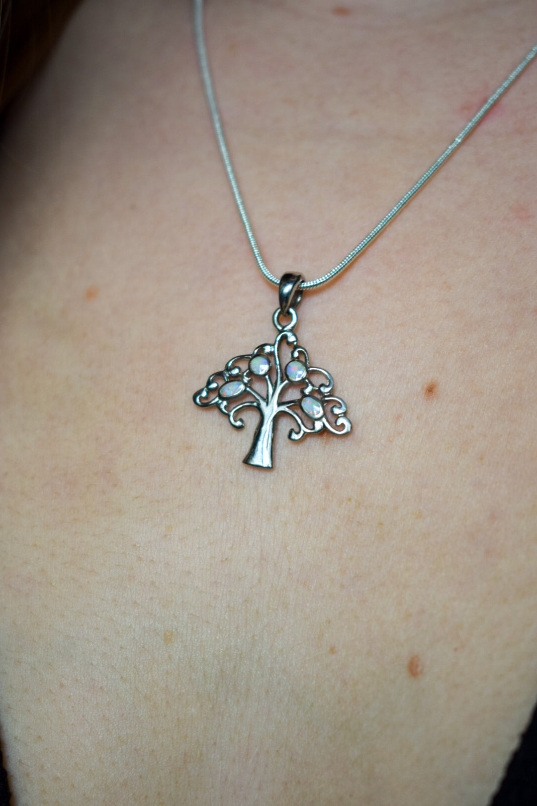 Vintage Sterling Silver Opal Tree Necklace