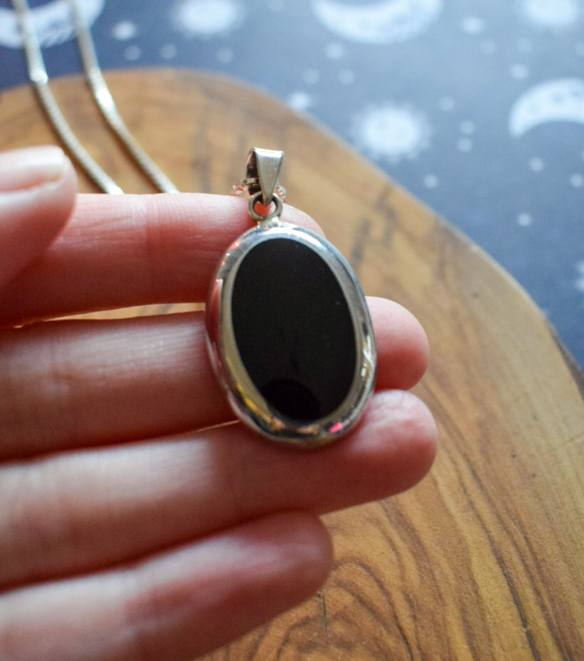 Black Enamel Sterling Silver Necklace