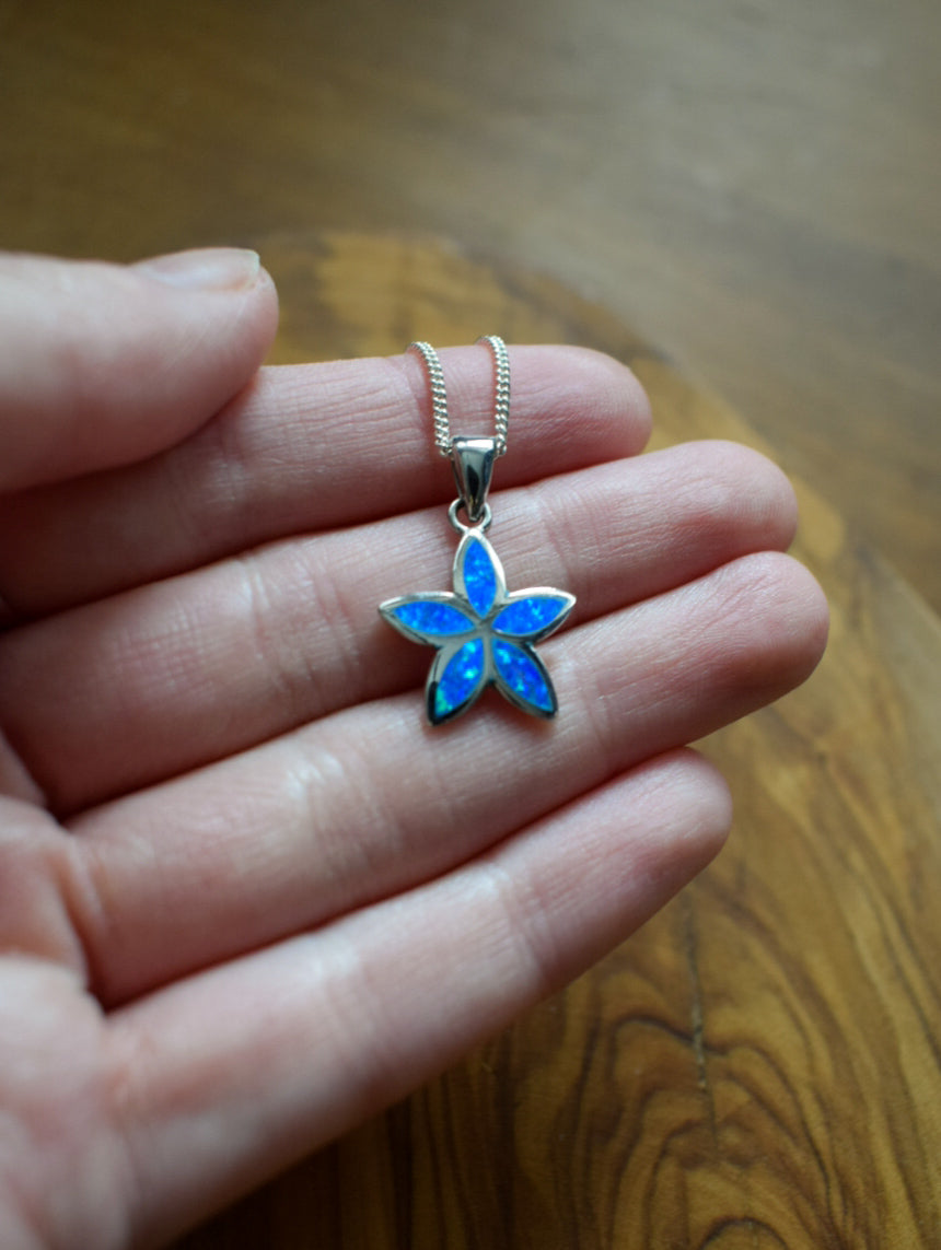 Sterling Silver Opal Flower Necklace