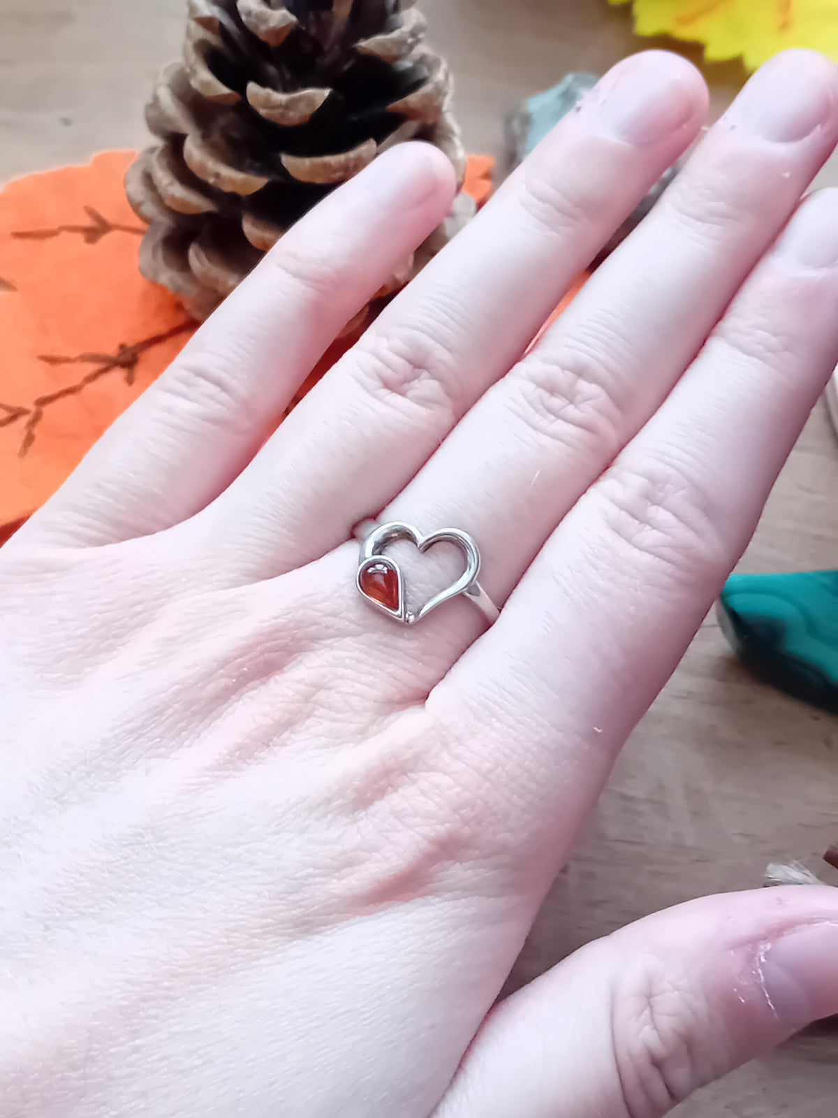 Sterling Silver Amber Heart Ring Size Q
