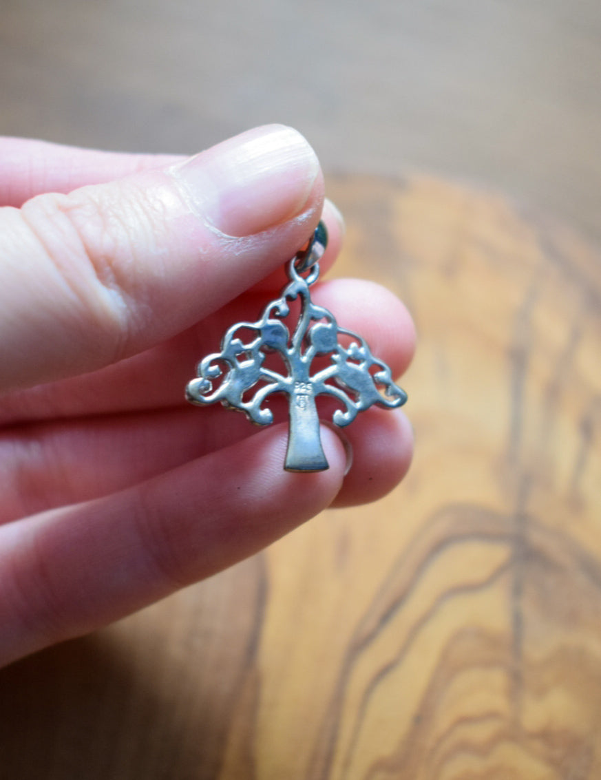 Vintage Sterling Silver Opal Tree Necklace