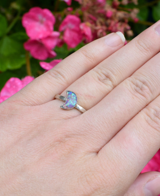 Opal Moon Ring Size L