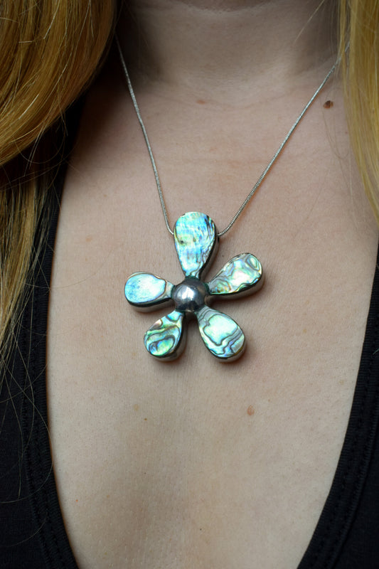 Stainless Steel Abalone Flower Necklace