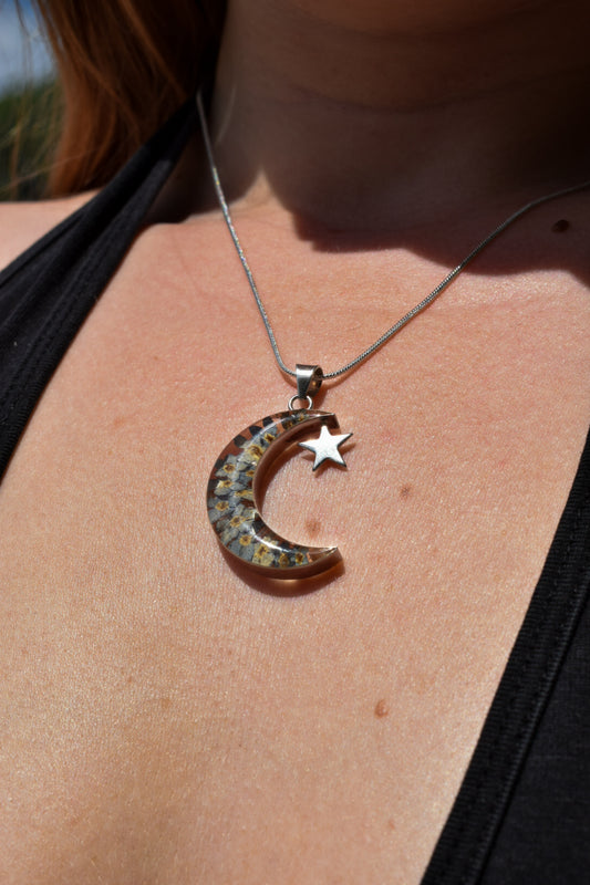 Floral Moon and Star Necklace