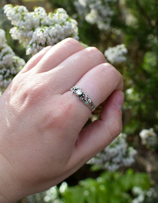 White Pearlescent Ring Size P