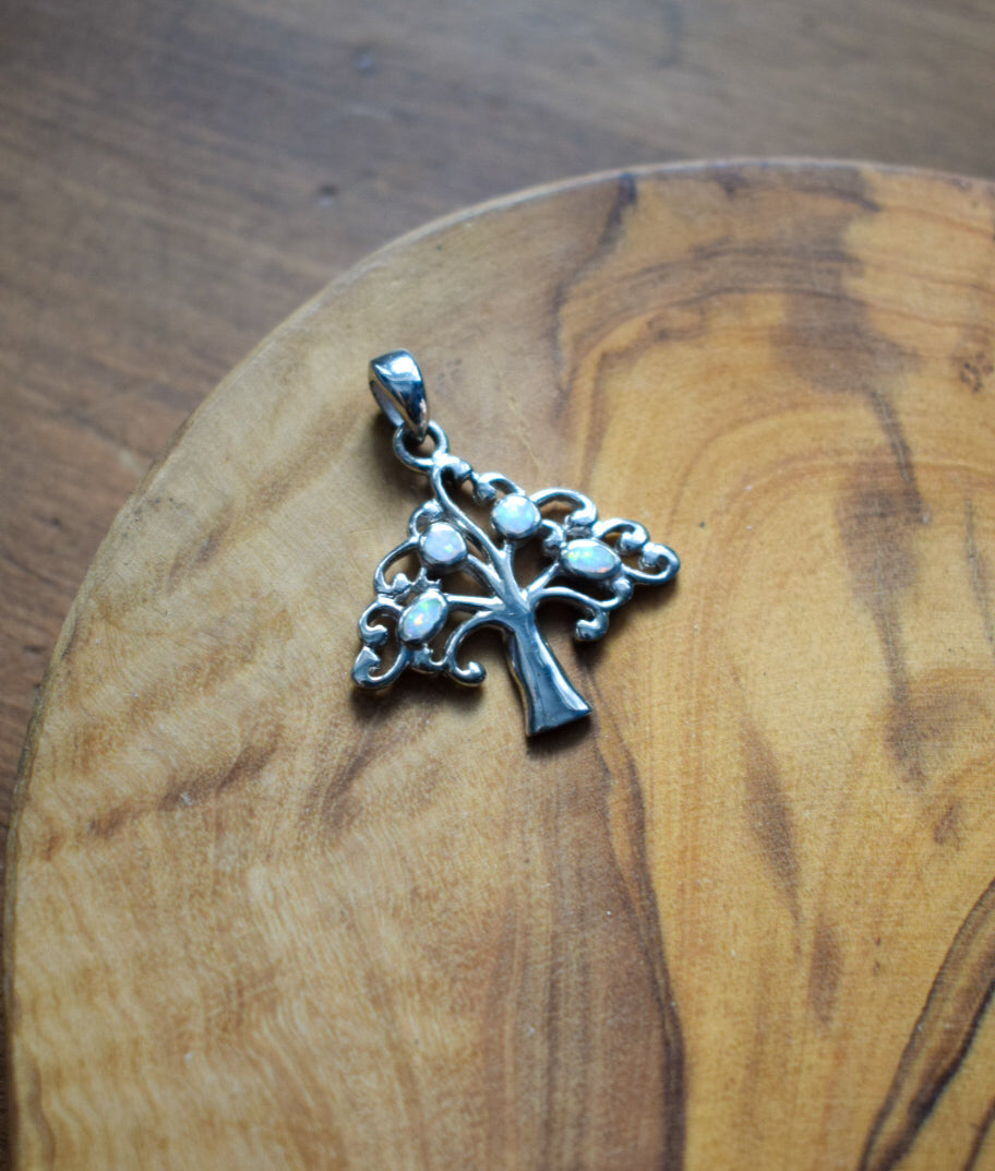 Vintage Sterling Silver Opal Tree Necklace