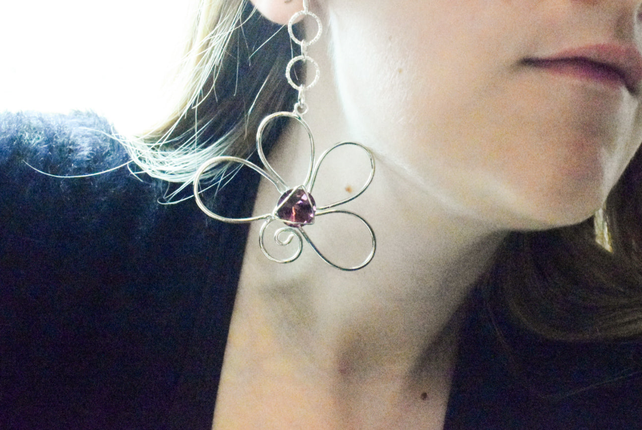 Large Upcycled Floral Earrings