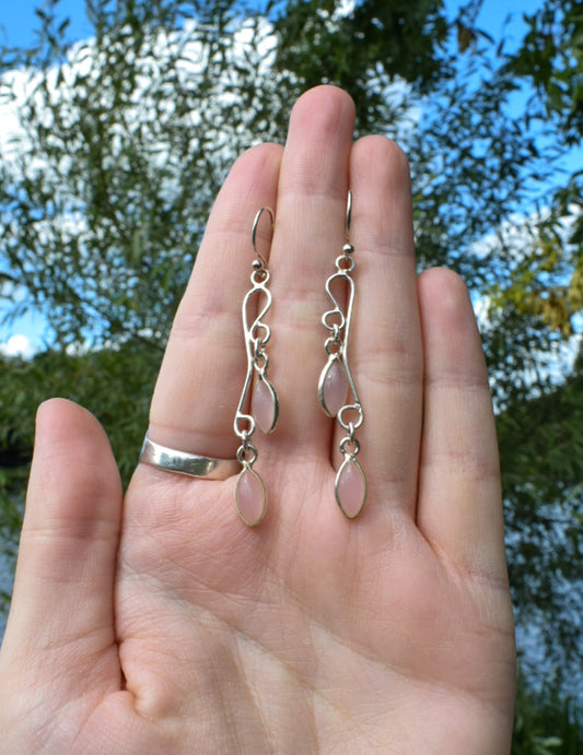 Long Rose Quartz Earrings