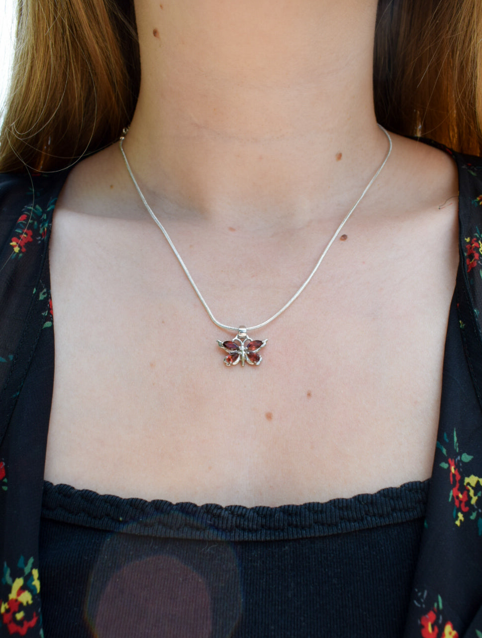 Garnet Butterfly Necklace