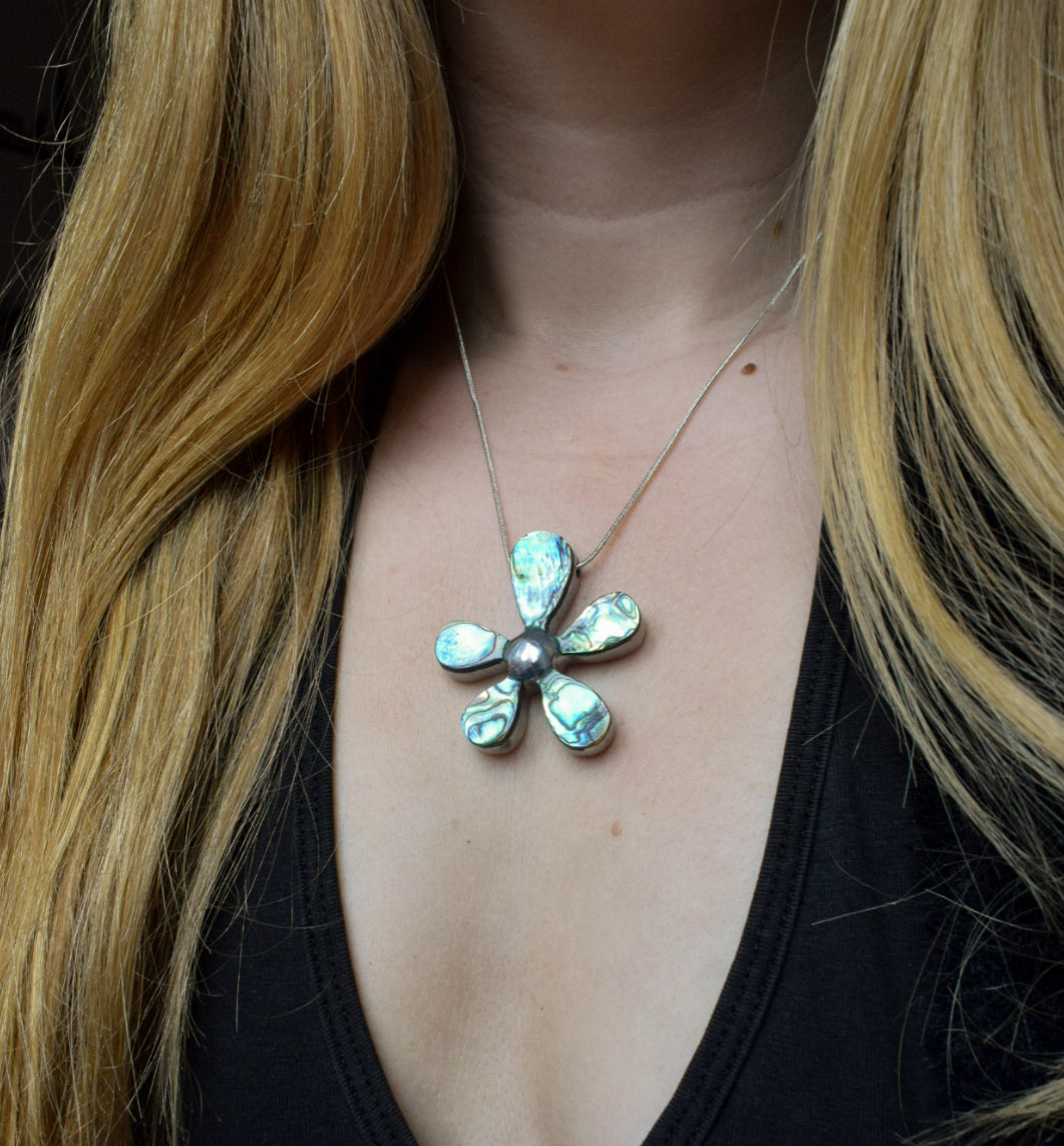 Stainless Steel Abalone Flower Necklace
