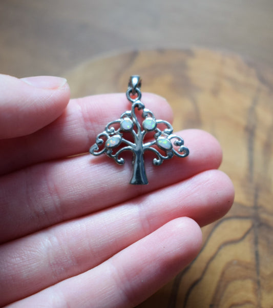 Vintage Sterling Silver Opal Tree Necklace