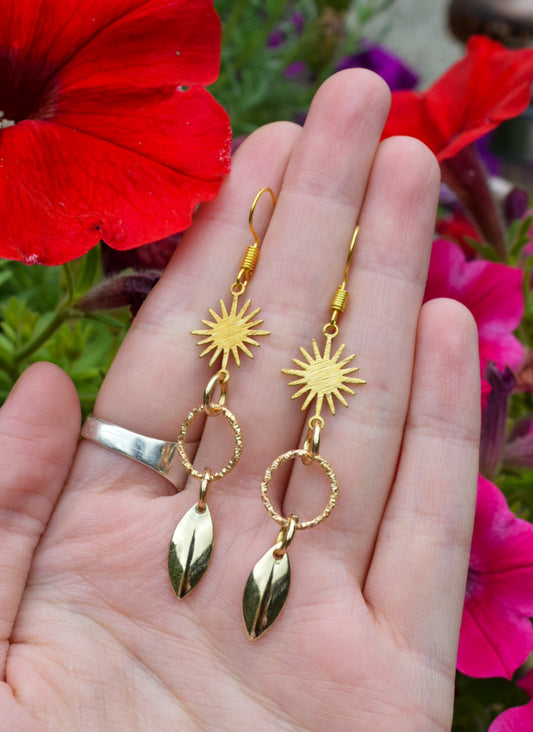 Gold Sun Leaf Earrings