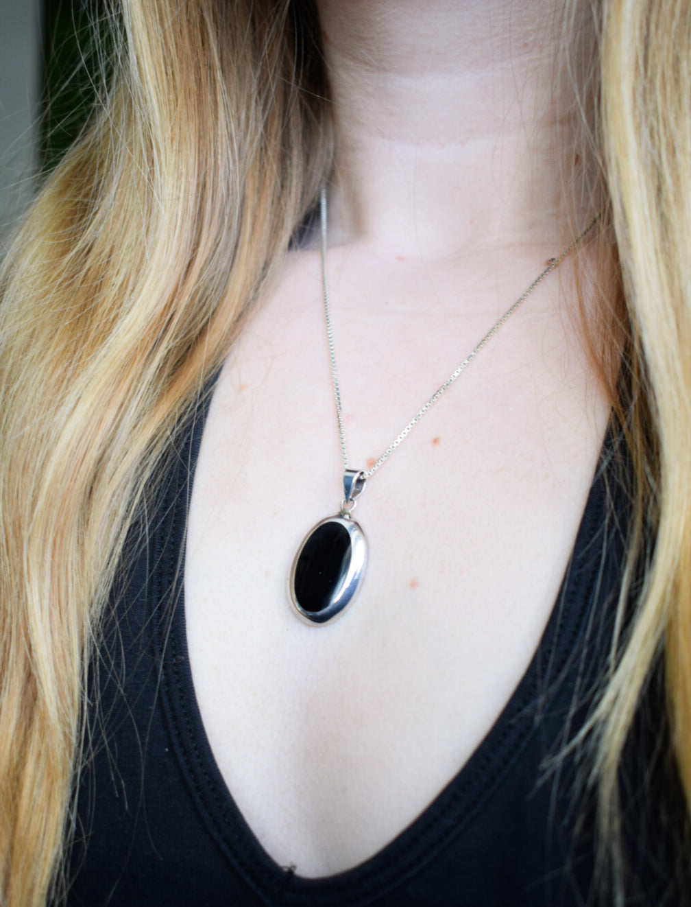 Black Enamel Sterling Silver Necklace