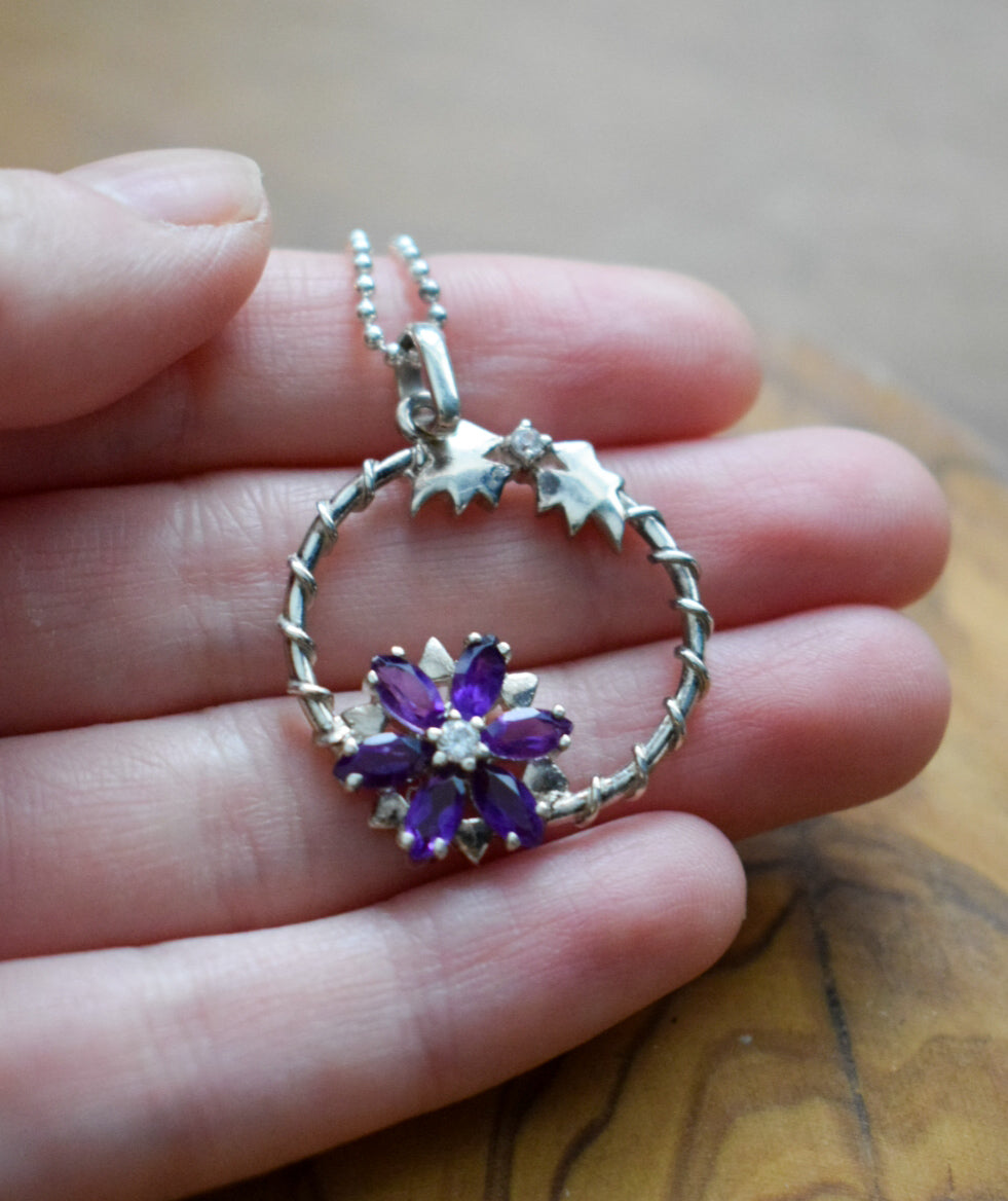 Purple Zirconia Flower Necklace
