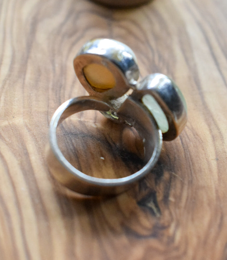 Quartz Pearl and Peridot Ring