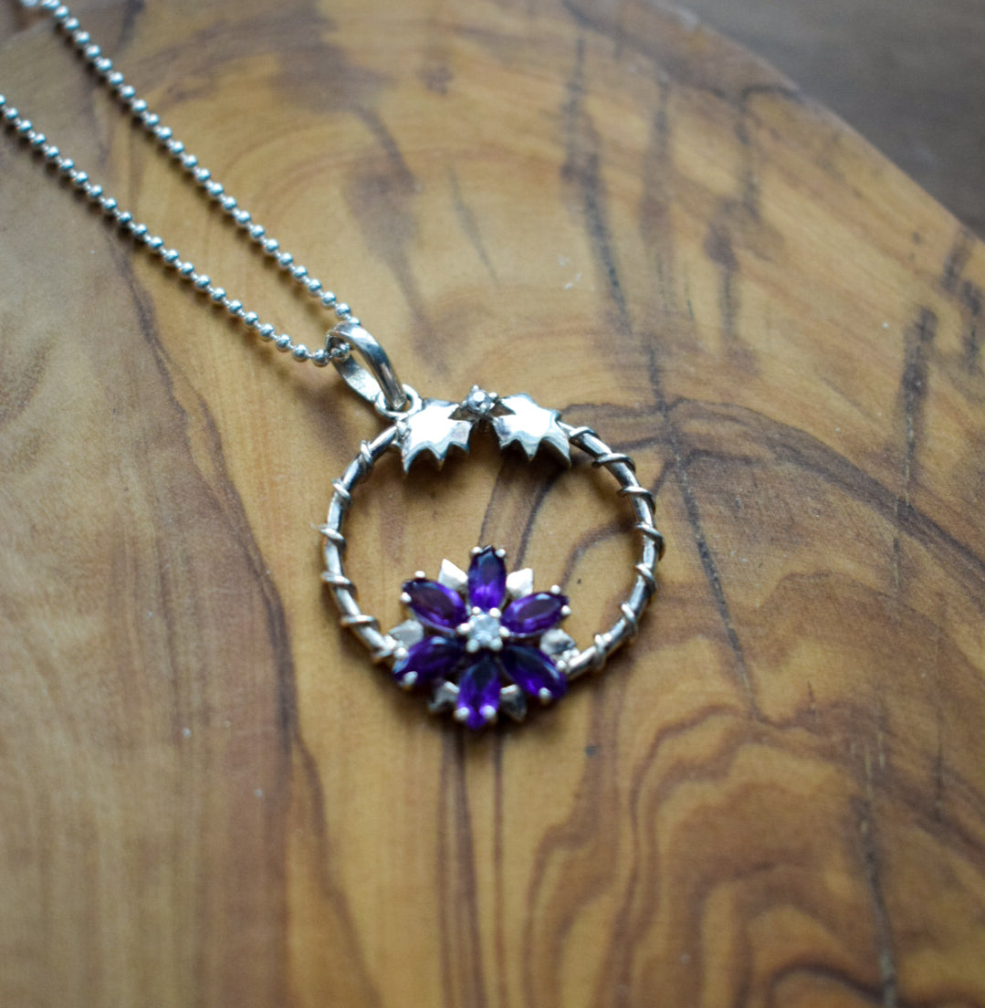 Purple Zirconia Flower Necklace