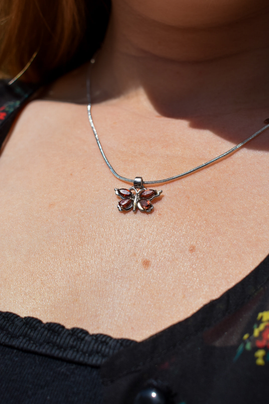 Garnet Butterfly Necklace