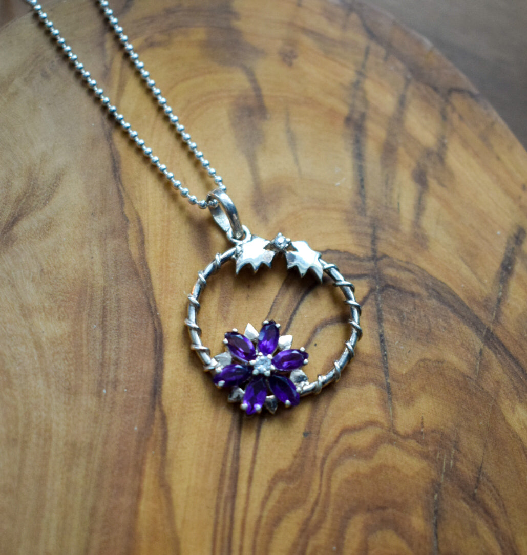 Purple Zirconia Flower Necklace
