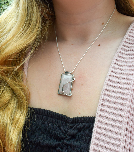 Stainless Steel Rose Quartz Necklace